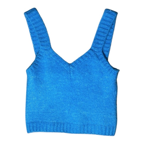 ZARA V-Neck Alpaca Blend V-Neck Tank Top in Blue - Picture 3 of 6